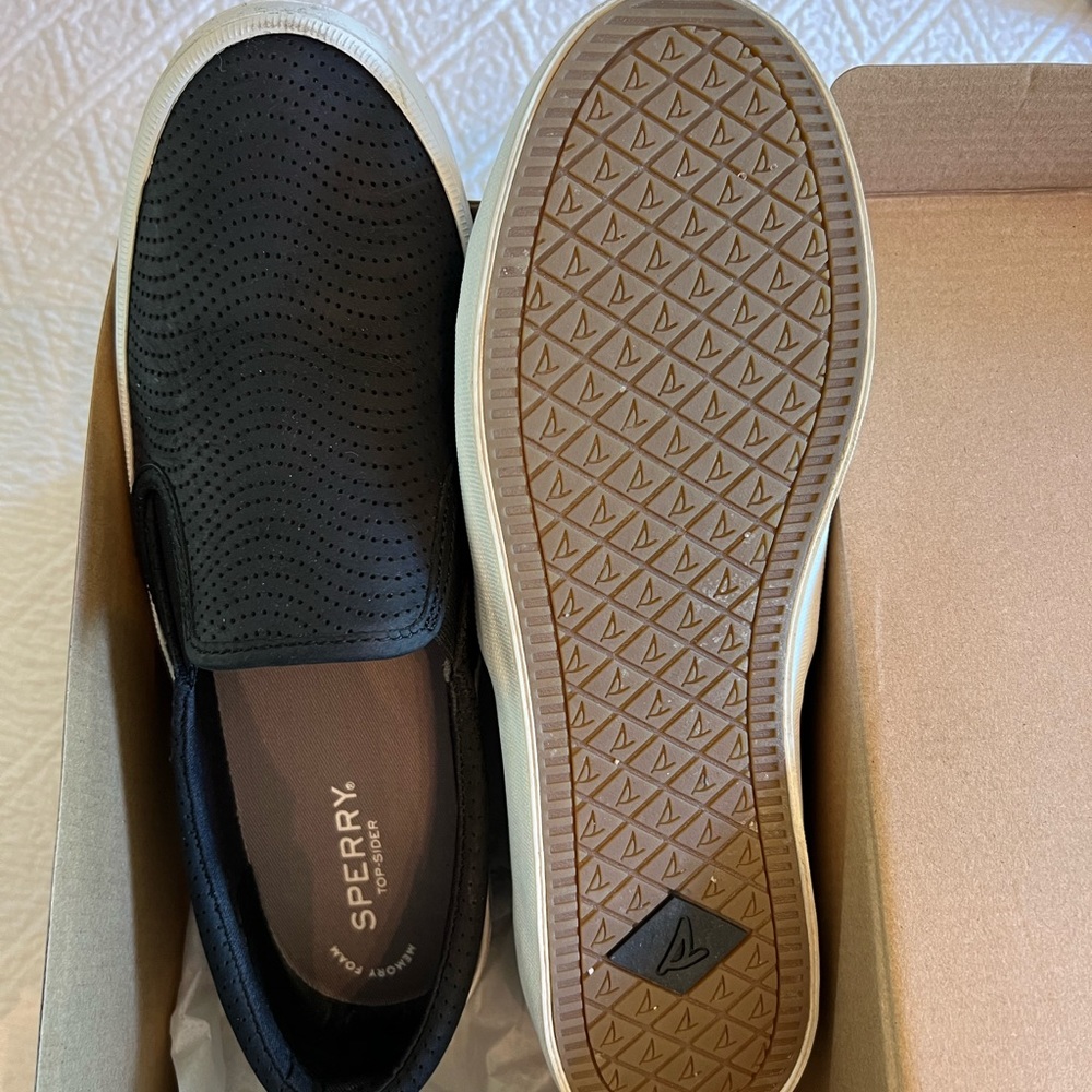 Sperry Crest Twin Gore Perforated Slip On. Black,… - image 1